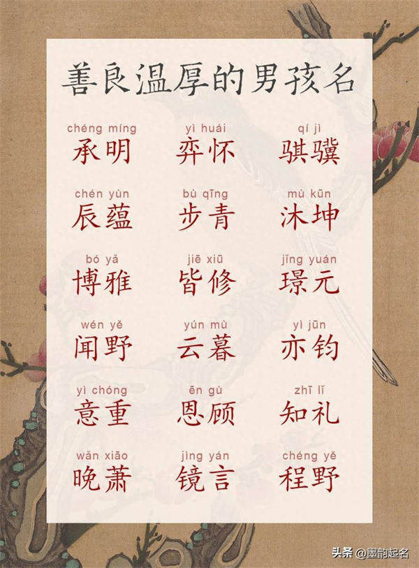 墨韵取名：善良温厚的男孩名