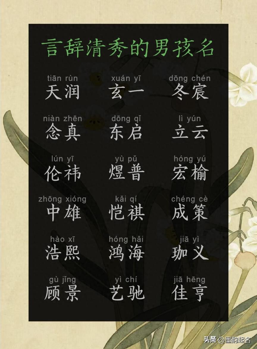 墨韵起名：言辞清秀的男孩名