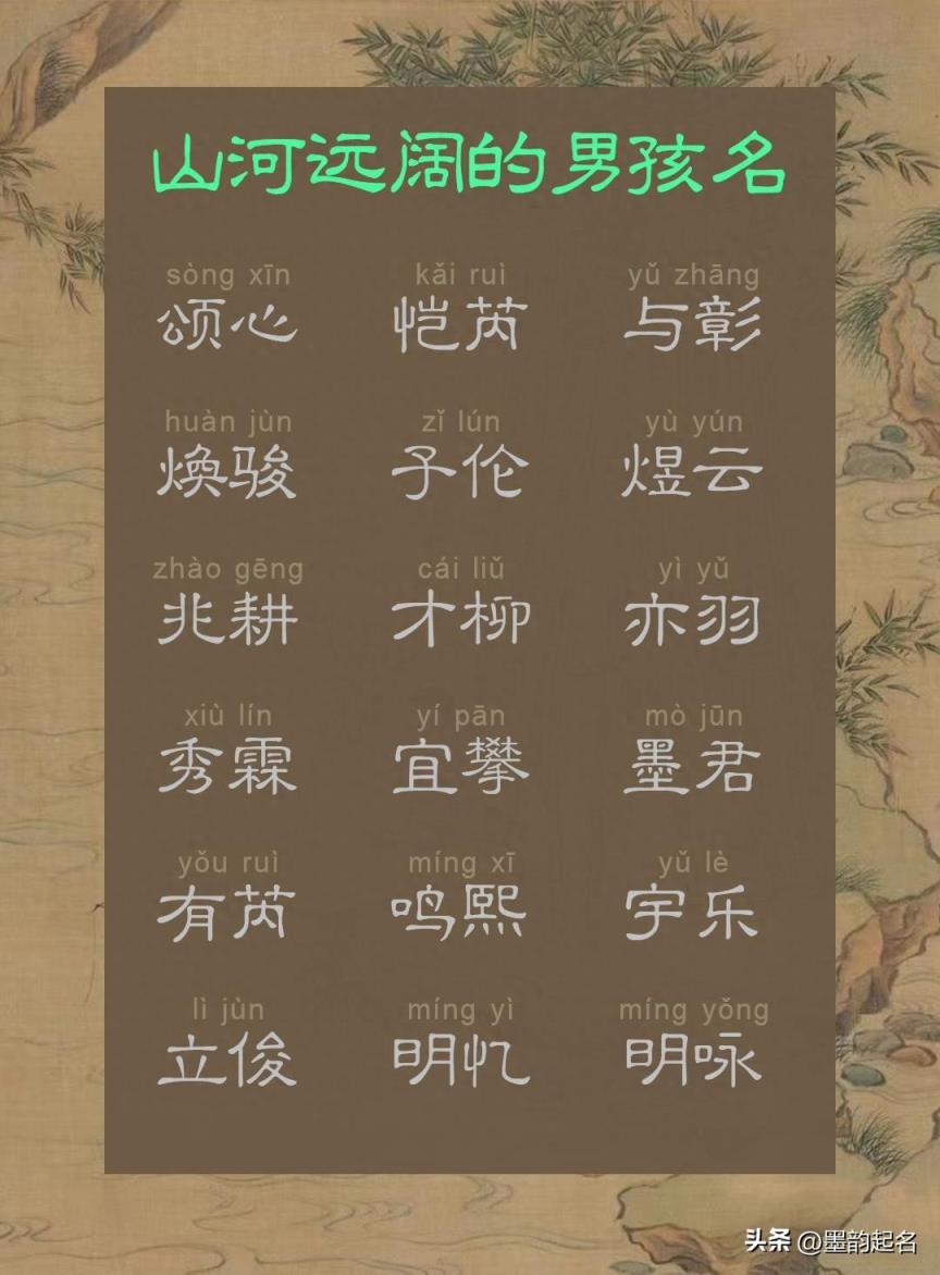 国学名字:山河远阔的男孩名