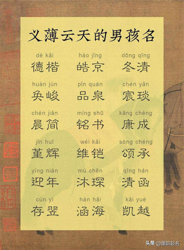 原创名字：义薄云天的男孩名