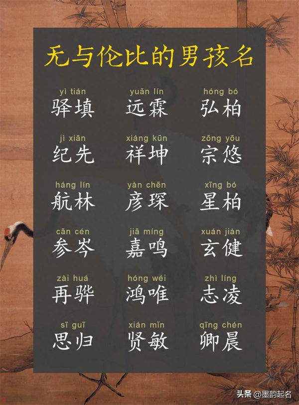 原创取名：无与伦比的男孩名