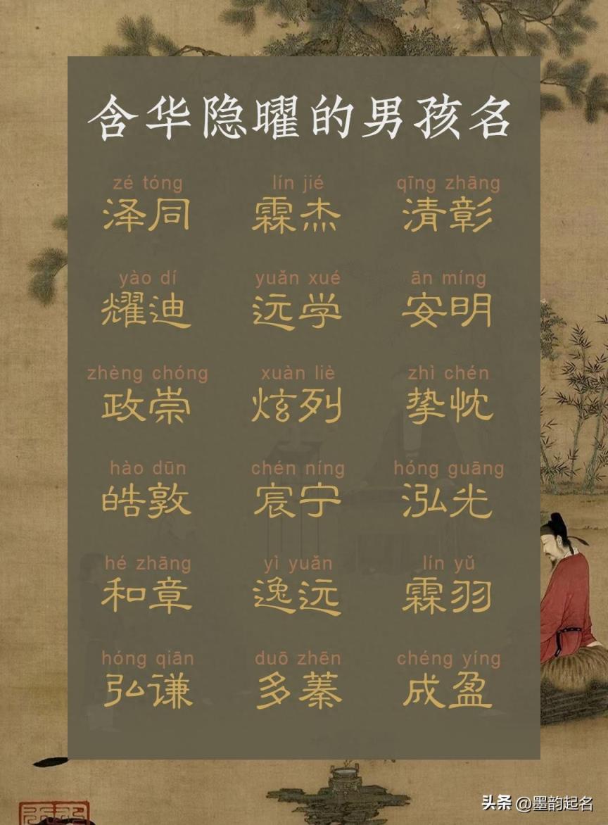 墨韵起名：含华隐曜的男孩名